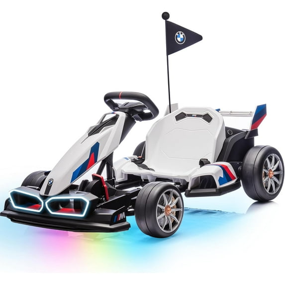 Electric Go Kart for Kids, Cuoote 24V Licensed BMW Drift Kart with Dual 200W Motors, 2 Speed, Drift Mode, LED Lights, Crazy Go Cart for Ages 6-12