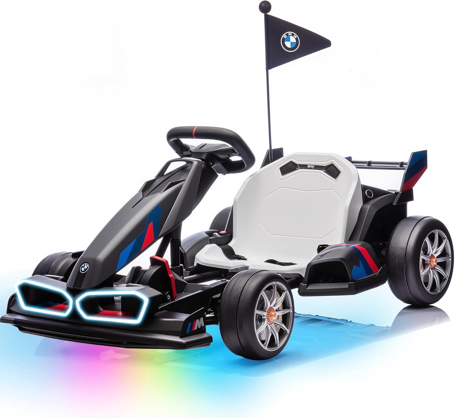 Electric Go Kart for Kids, Cuoote 24V Licensed BMW Drift Kart with Dual 200W Motors, 2 Speed, Drift Mode, LED Lights, Crazy Go Cart for Ages 6-12