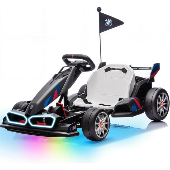 Electric Go Kart for Kids, Cuoote 24V Licensed BMW Drift Kart with Dual 200W Motors, 2 Speed, Drift Mode, LED Lights, Crazy Go Cart for Ages 6-12