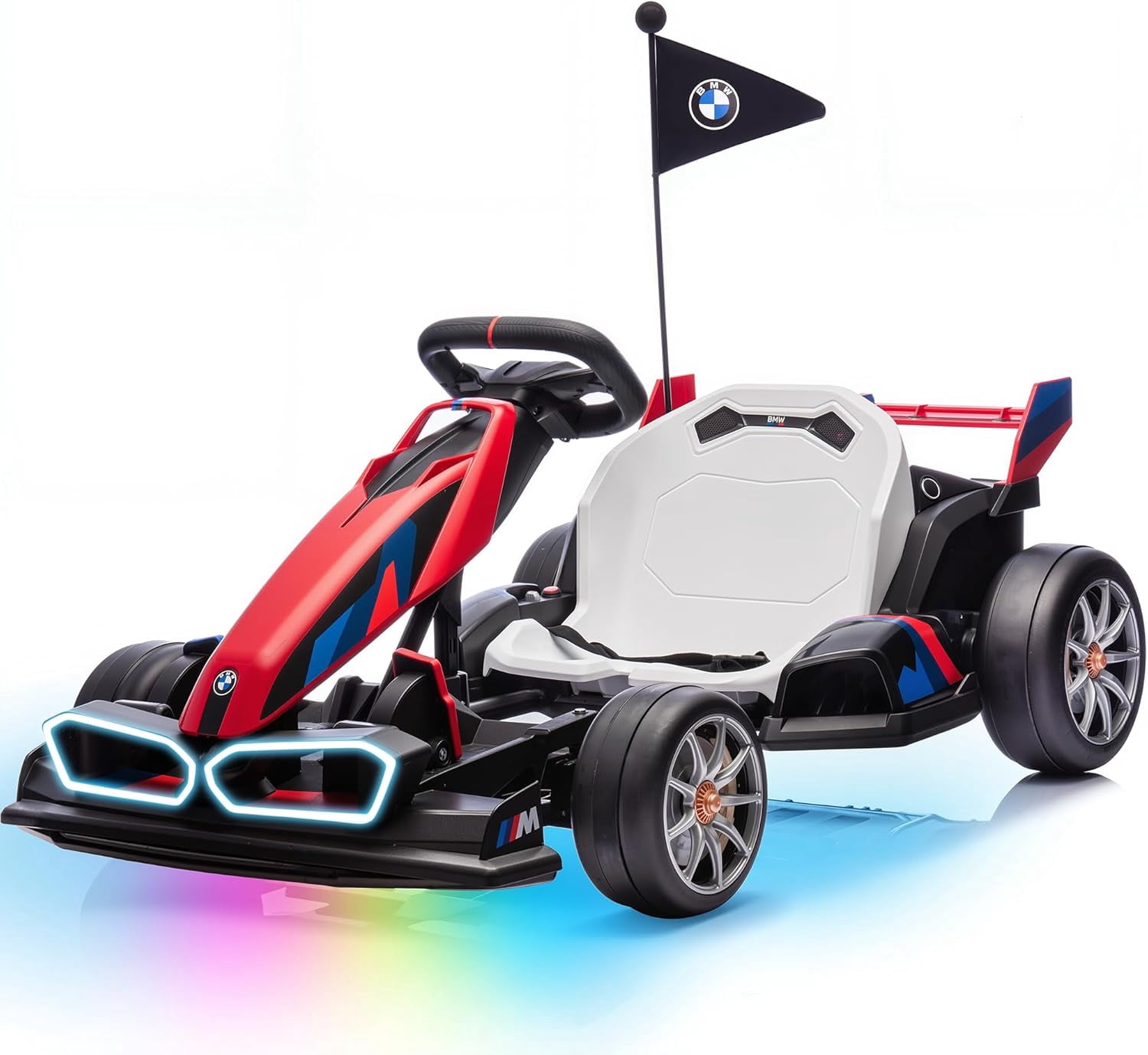 Electric Go Kart for Kids, Cuoote 24V Licensed BMW Drift Kart with Dual 200W Motors, 2 Speed, Drift Mode, LED Lights, Crazy Go Cart for Ages 6-12