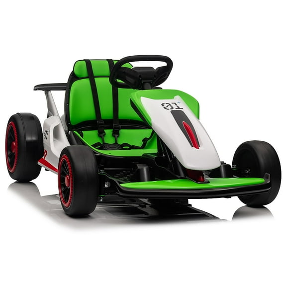 Electric Go Karts for Kids,24V Electric Go Kart with 2 * 150W Powerful Motors,8mph Max Speed,Max Load 110lbs,W/Button Start,Lights,Safety Belt, Age 6-12