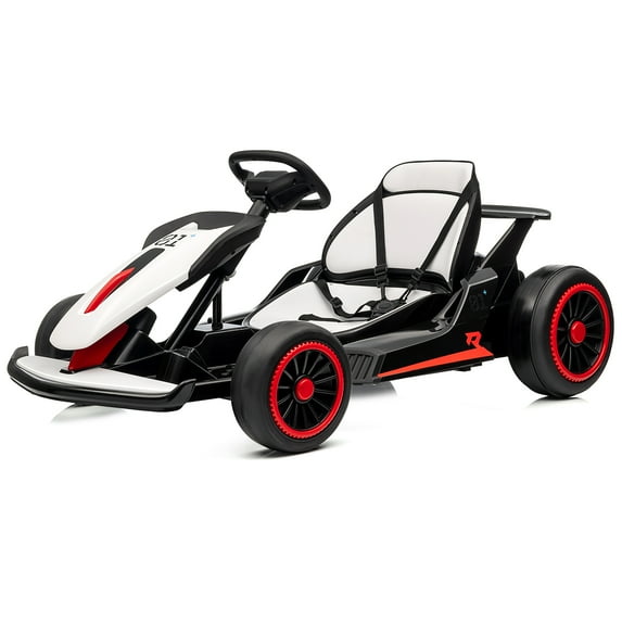 Electric Go Karts for Kids,24V Electric Go Kart with 2 * 150W Powerful Motors,8mph Max Speed,Max Load 110lbs,W/Button Start,Lights,Safety Belt, Age 6-12