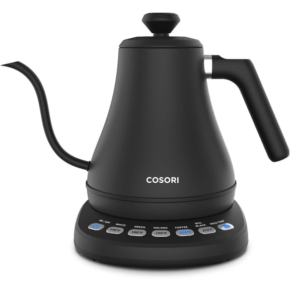 Electric Gooseneck Kettle with 5 Temperature Control Presets, Pour Over for Coffee & Tea, Hot Water Boiler, 100% Stainless Steel Inner Lid Bottom, 1200W/0.8L