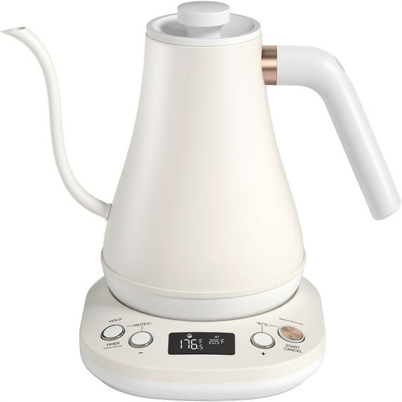 Electric Gooseneck Kettle With Keep Warm Function & LCD Display Automatic Shut Off Coffee Kettle Temperature Control Pour Over Kettle 1200 Watt, 0.8L, 120V, Off White
