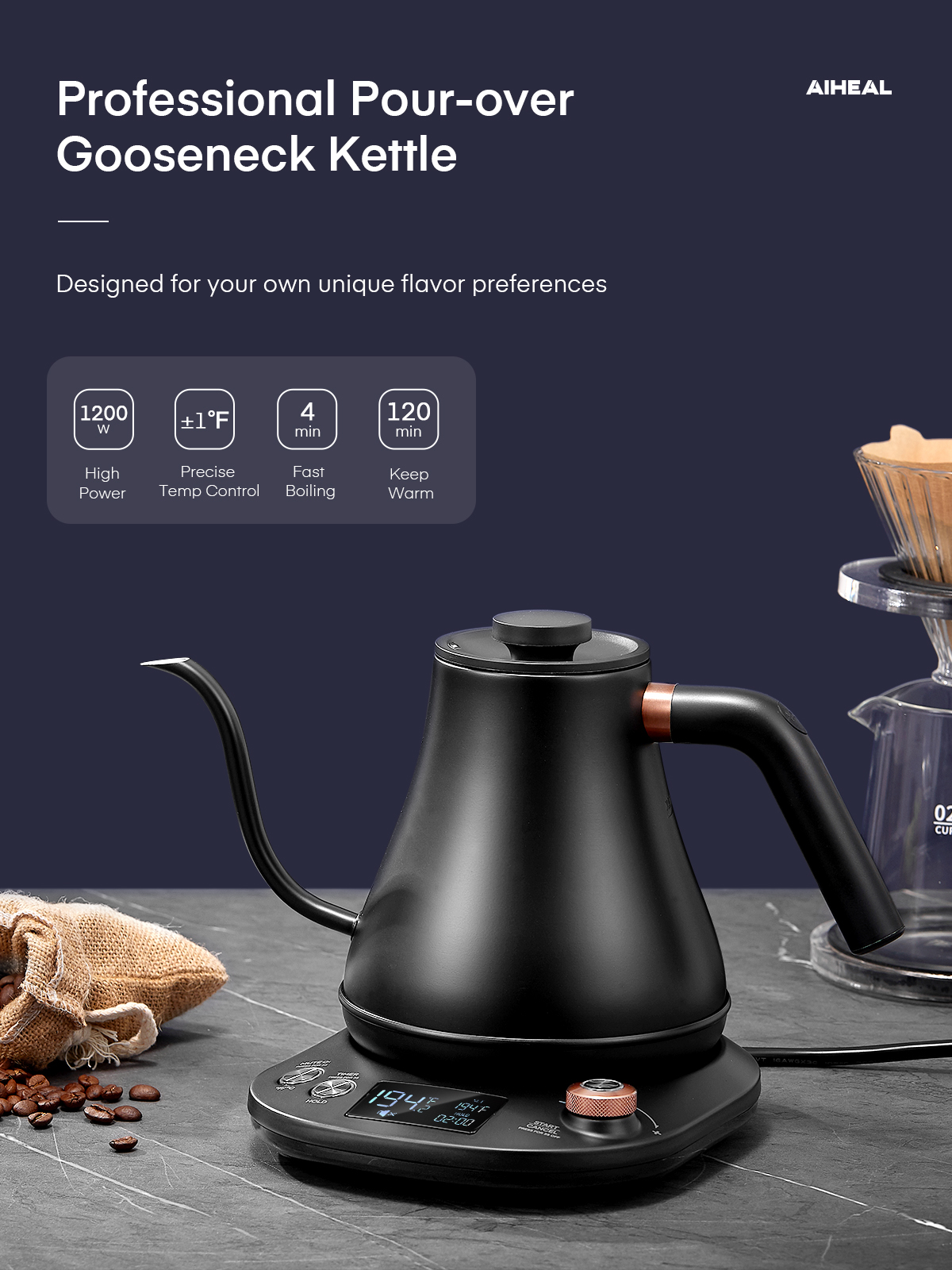 Free Shipping Aiheal Electric Gooseneck Kettle With Precise 