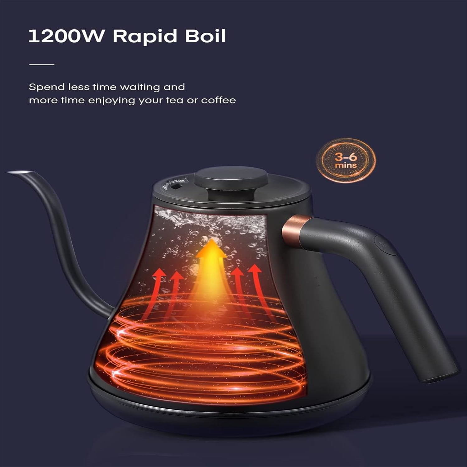 Electric Gooseneck Kettle Temperature Control, Pour Over Electric Kettle for Coffee and Tea, 100% Stainless Steel Inner, 1200W Rapid Heating, 0.8L, Built-in Stopwatch