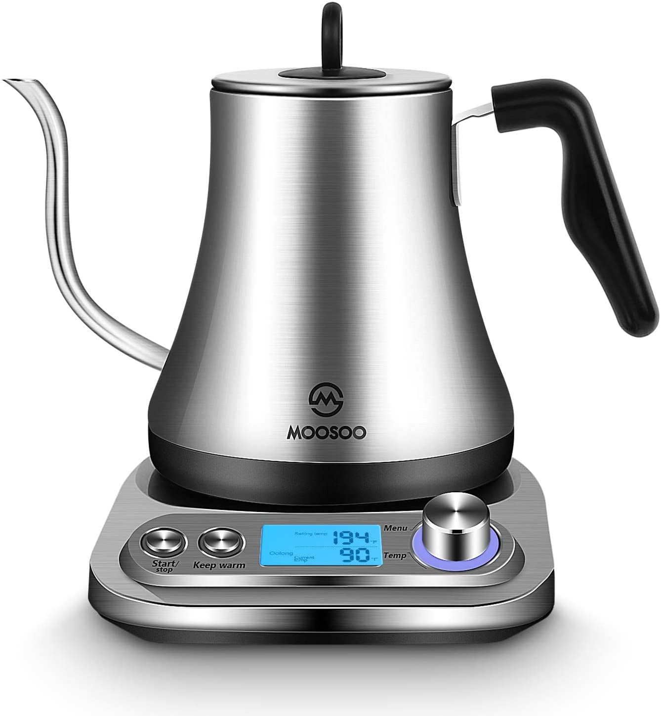 Electric Kettle with Thermometer Stainless Steel 1.5L 1000W Gooseneck Pour Over Coffee Tea Kettle, Hot Water Boiler Heater with Water Temperature