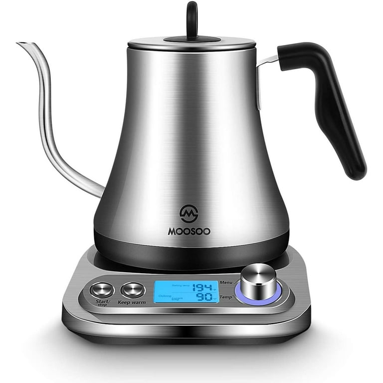 Electric Kettle with Thermometer Stainless Steel 1.5L 1000W Gooseneck Pour  Over Coffee Tea Kettle, Hot Water Boiler Heater with Water Temperature