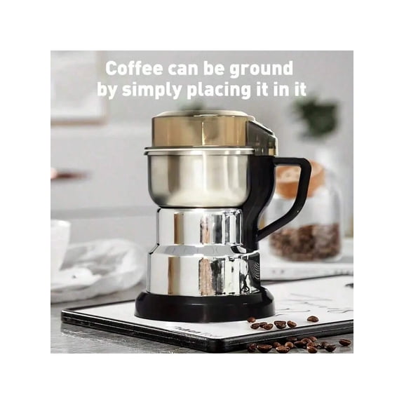 Electric Grain and Coffee Grinder, Stainless Steel Small Kitchen Powder Blender for Spices, Seeds, and Nuts, Portable Single-Button Start Mill with Overheating Protection