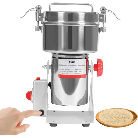 Electric Grain Grinder 110V Grain Grinding Machine 1500g High Speed Multi-function Stainless Steel Grain Grinder for Dry Grains Spices Cereals Coffee Corn Pepper