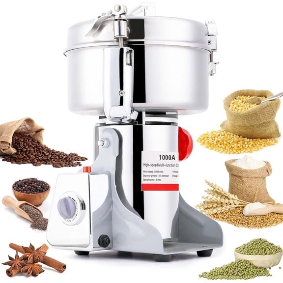Electric Grain Mill 1000g Stainless Steel Pulverizer 36000r/min Grain Mill 2600W Dry Material Grinding Machine 270? swingable Superfine for and Commercial
