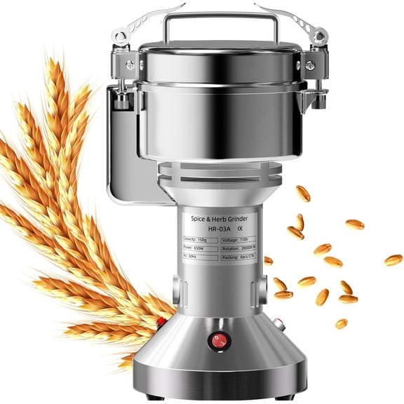 Electric Grain Mill 150g, Flour Grinder Mill Stainless Steel for Home, Counter Grain Grinder for Wheat, Rice, Wheat Berry, Corn, Herbs, Spices