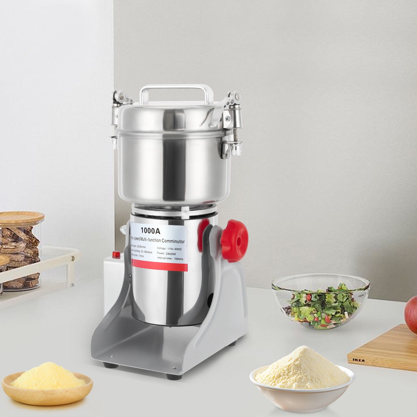 Electric Grain Mill Grinder, 1000g 3600W Stainless Steel Spice Herb Grinder, 30000 rpm High-Speed Commercial Grinder for Wheat Corn Rice