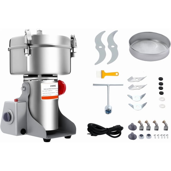 Electric Grain Mill Grinder, 2500g 4500W High Speed Commercial Spice Grinder 5.5lbs 304Stainless Steel Pulverizer 32000 RPM with Timer for Herbs Cereals Corn Pepper (Snap-on Lid, 2500g/5.5lbs)