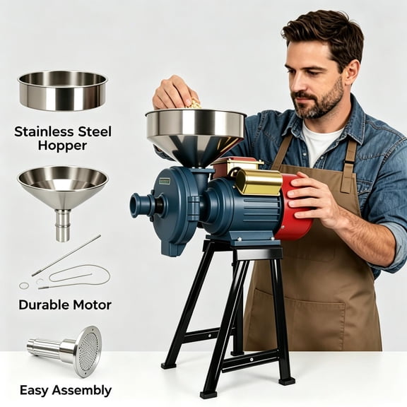 Electric Grain Mill Grinder 3000W, Commercial Grain Grinder with Funnel, Dry & Wet Grinding Corn Mill, Heavy Duty Flour Mill for Wheat Rice Beans