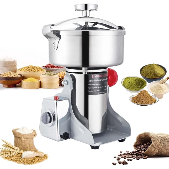 Electric Grain Mill Grinder 3600W Dry Material Grinding Machine 2000g Stainless Steel Pulverizer 36000r/min High-speed Grain Mill 270 swingable Superfine powder for Home and Commercial 2000g