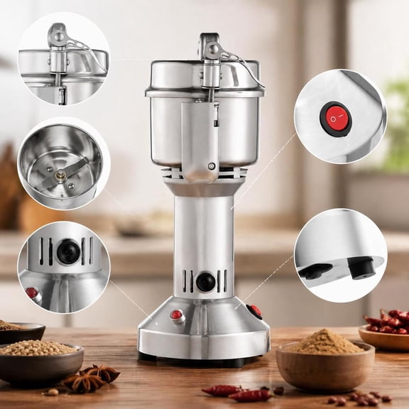 Electric Grain Mill Grinder, 750G Capacity 2000W Stainless Steel Pulverizer for Dry Grains, Spices, Coffee Beans