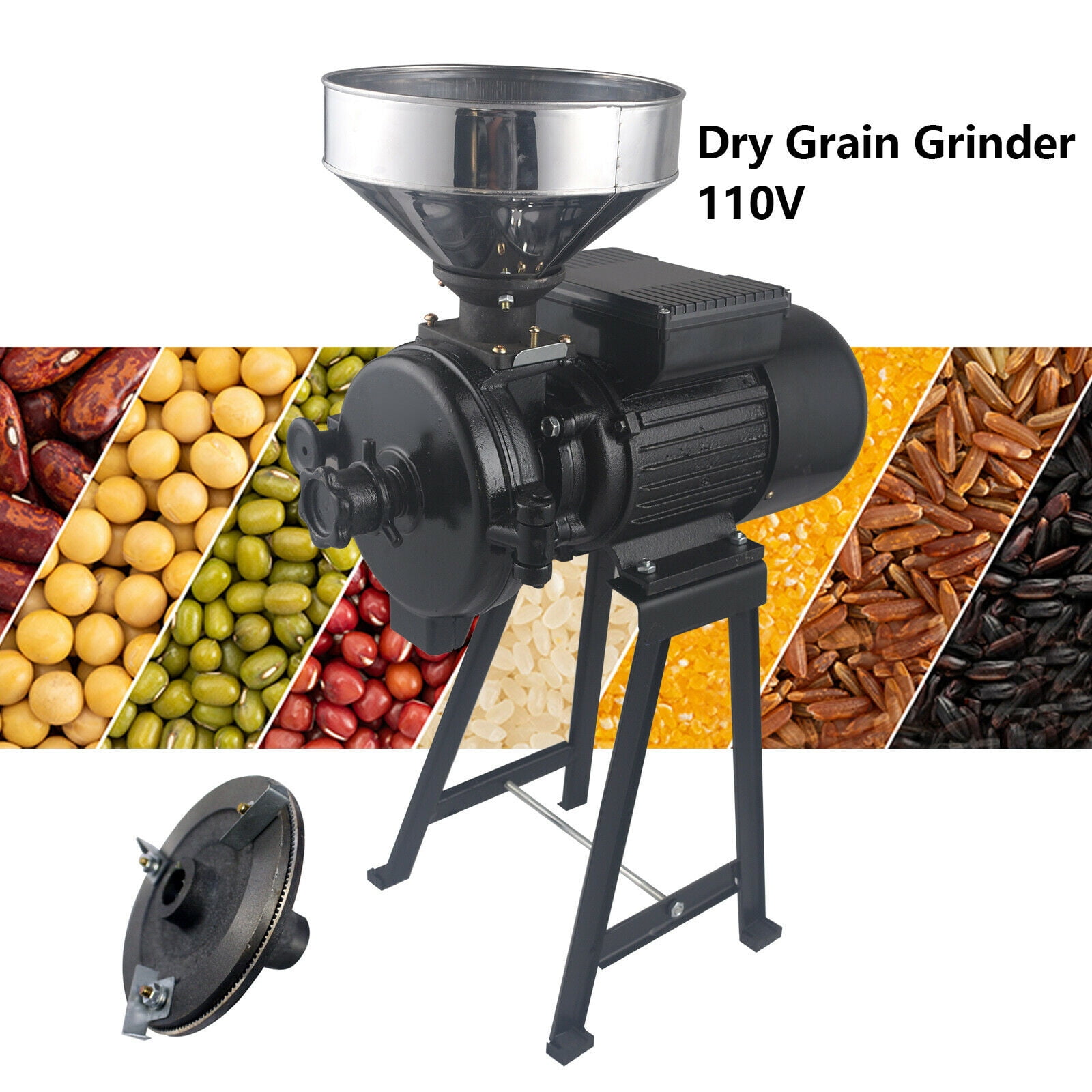 Electric Grain Mill Machine Corn Wheat Cereal Feed Wet Dry Grinder w/ Funnel