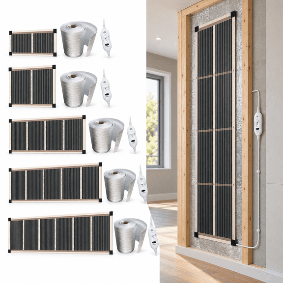 Electric Graphene Heating Film for Wall, Far Infrared Indoor Heating Panel Kit with Thermostat Switch and Reflective Insulation Film for Home Room Office, 50x150cm 300W