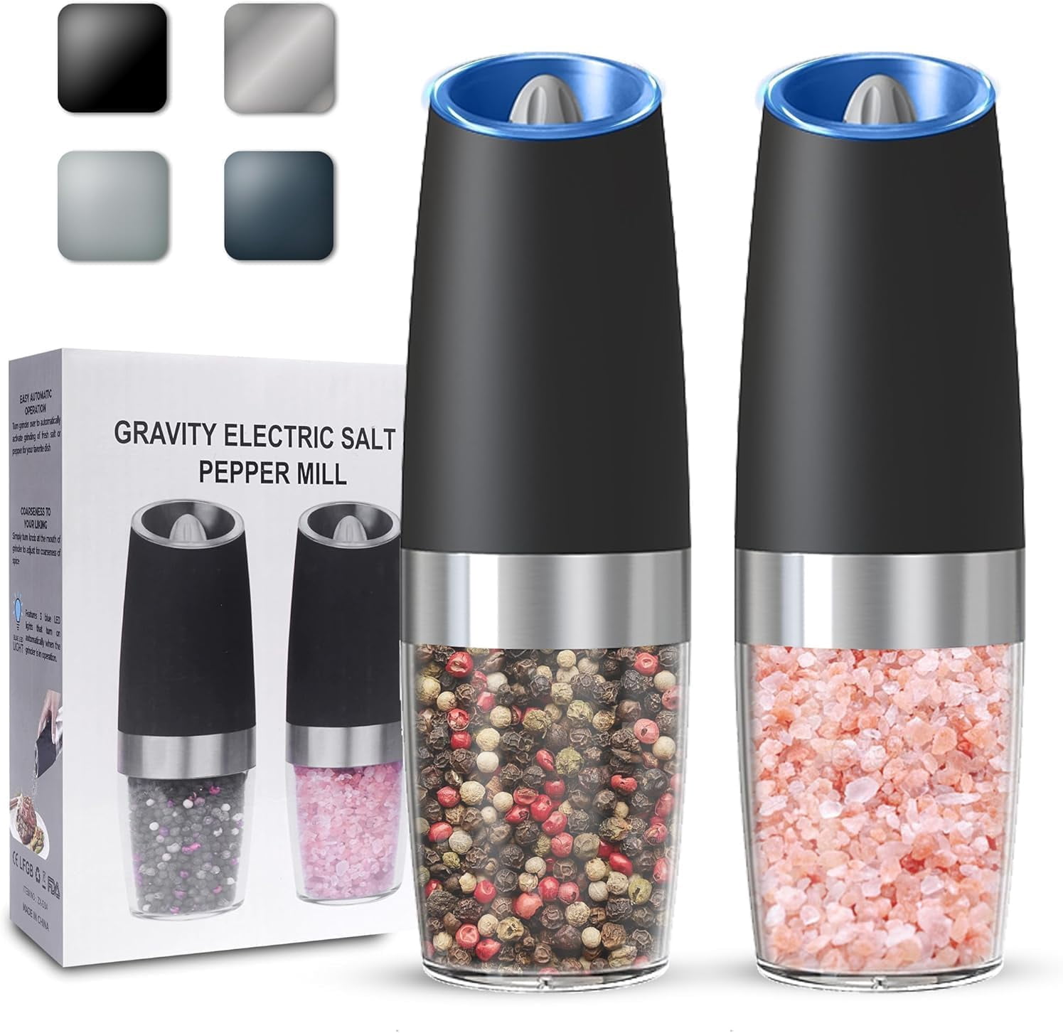 Electric Gravity Salt and Pepper Grinder Set, Shakers with Adjustable ...