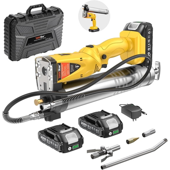 Electric Grease Gun Kit: Professional Cordless Battery Grease Gun, 10000 PSI, Automatic Pumping Mode, Ergonomic Grip, with 2 Batteries, 3 Easy-to-use Couplers, 39.4