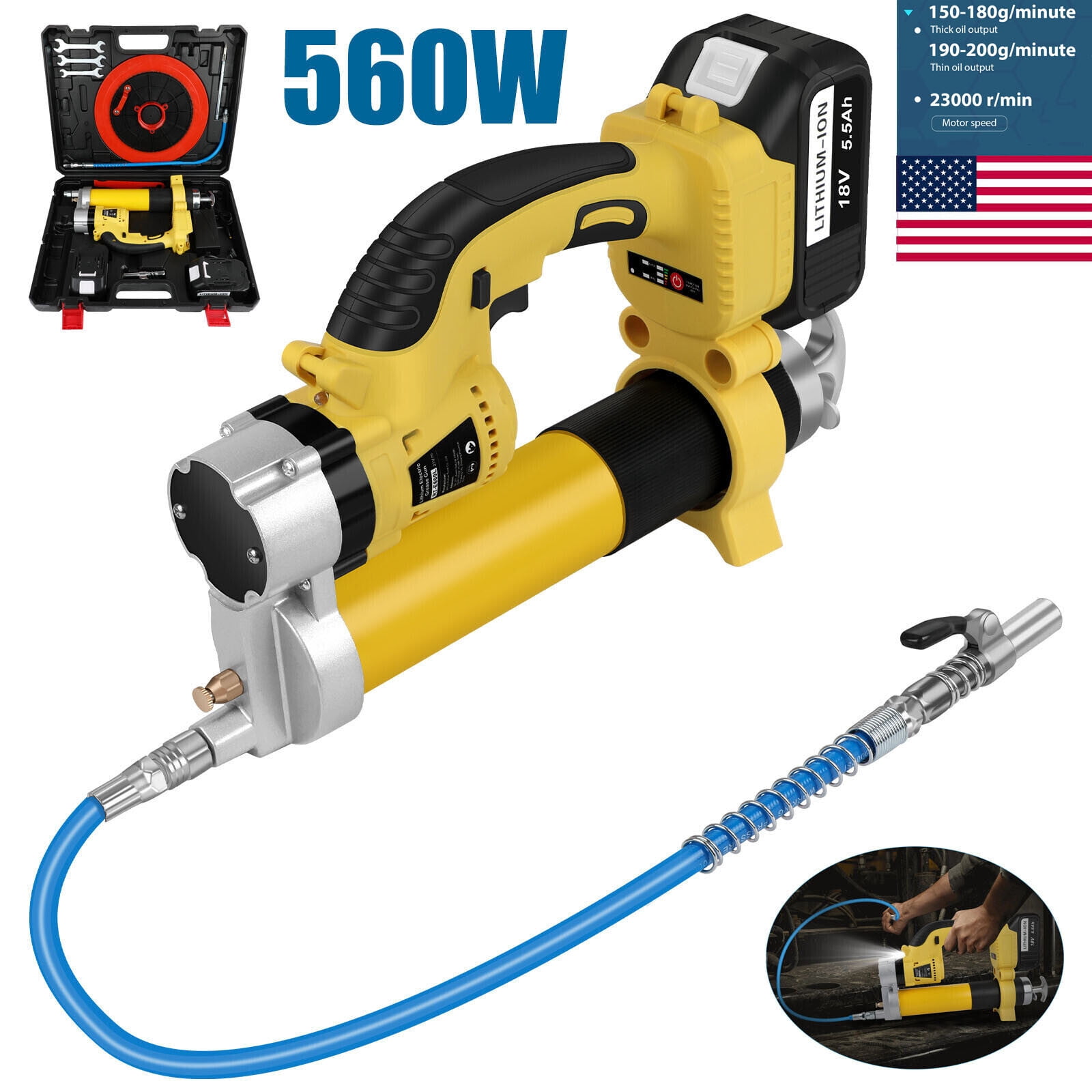 Electric Grease Gun with 2x5500MAh Battery Operated Grease Gun LED Machine Kits