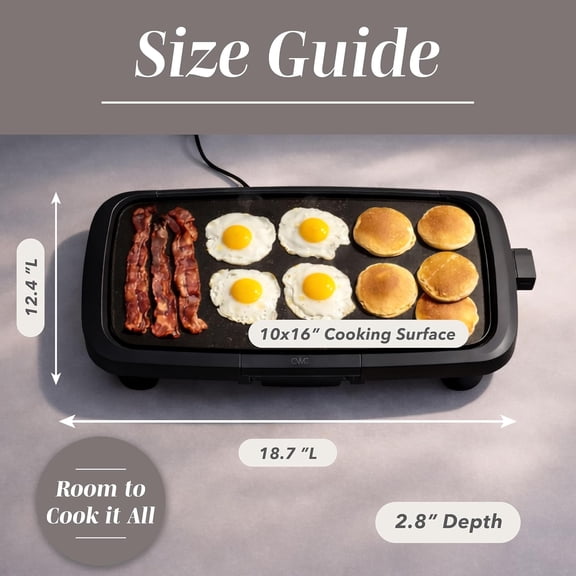 Electric Griddle 1200W Nonstick Surface for Pancakes Burgers Eggs & Removable Temperature Control Slide-Out Drip Tray 10 x 16 Cooking Area Black