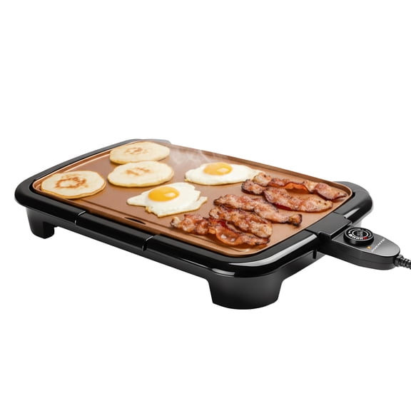 Electric Griddle with 16 x 10 Inch Flat Non-Stick Cooking Surface, Removable and Adjustable Temperature Control, Indoor Grill for Instant Breakfast, Pancakes, Eggs or Burgers