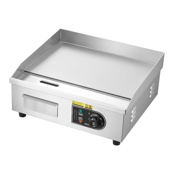 Electric Griddle 17.72 x 11.81 inch, 1750W Flat Top Grill, Adjustable Temperature, Stainless Steel, Includes Spatulas & Brushes for Steak & Pancakes