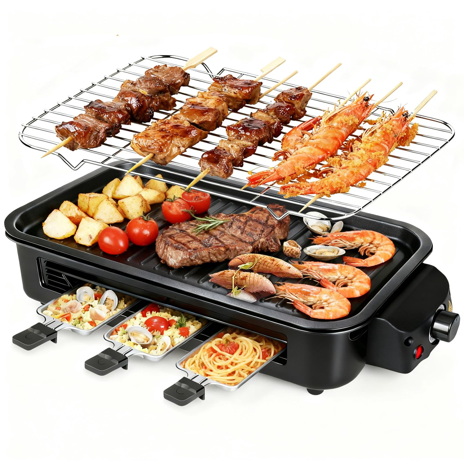 Electric Griddle 2-in-1 Indoor Grill, Black, 1700W with Removable Plates