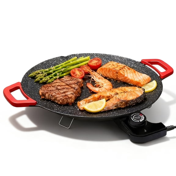 14 Inch 1000W Smokeless Indoor Electric Griddle, Nonstick Electric Grill with Adjustable Temperature for Pancakes, Steak, BBQ