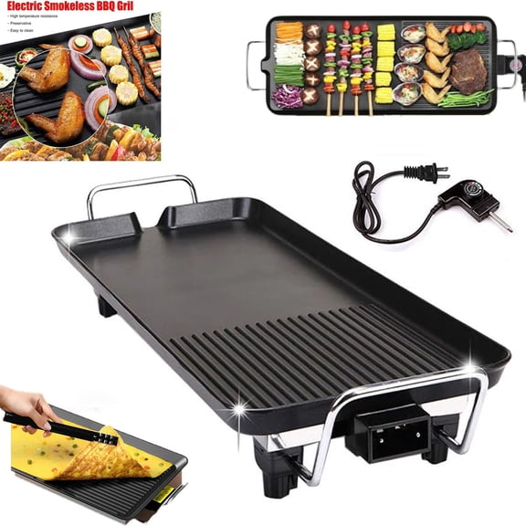 Electric Griddle with Dual Cooking Zones, Large Flat Griddle Perfect, Smokeless Indoor Grill, Nonstick Surface, Fast Even Heating, Easy to Clean, for Family Meals, Steaks, Pancakes & BBQ