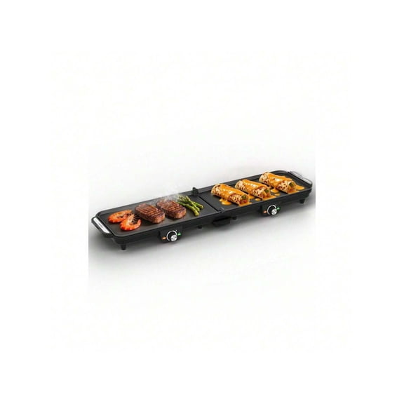 Electric Griddle Flat Grill: Indoor Grill With 2 Adjustable Temp Knobs, Nonstick Cooking Plate, Large Grill Pan With Drip Tray, 2 Cooking Zone (17.5'' X 9''), Easy To Clean