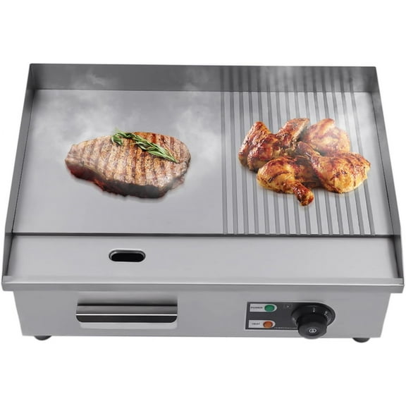 Electric Griddle Flat Top Griddle Non-Stick Countertop Grill for Home Kitchens Restaurants, Stainless Steel, 122-572 Adjustable Temperature (22in)