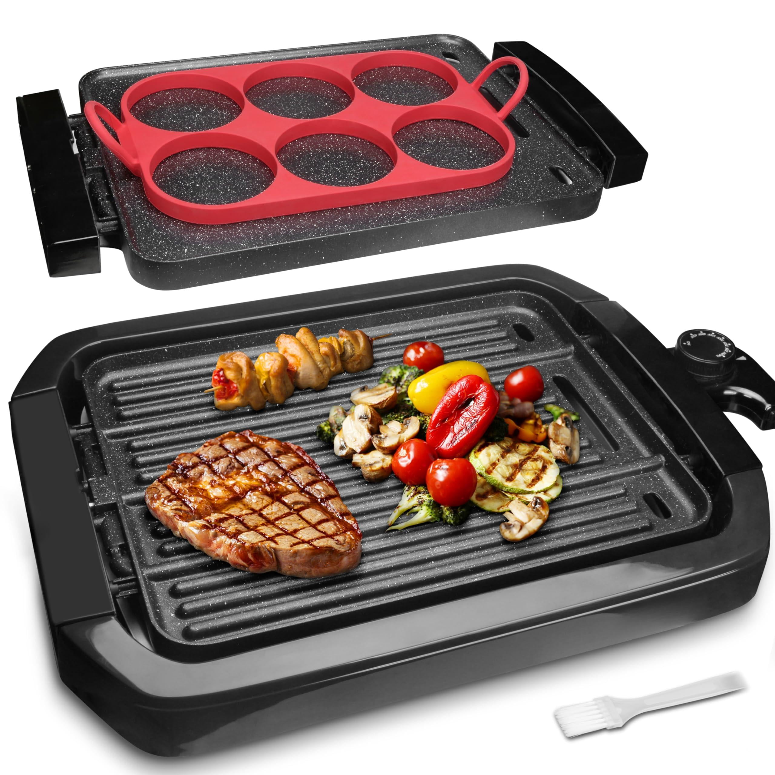 Electric Griddle & Grill Nonstick, 2-in-1 Reversible Plate for Indoor Cooking