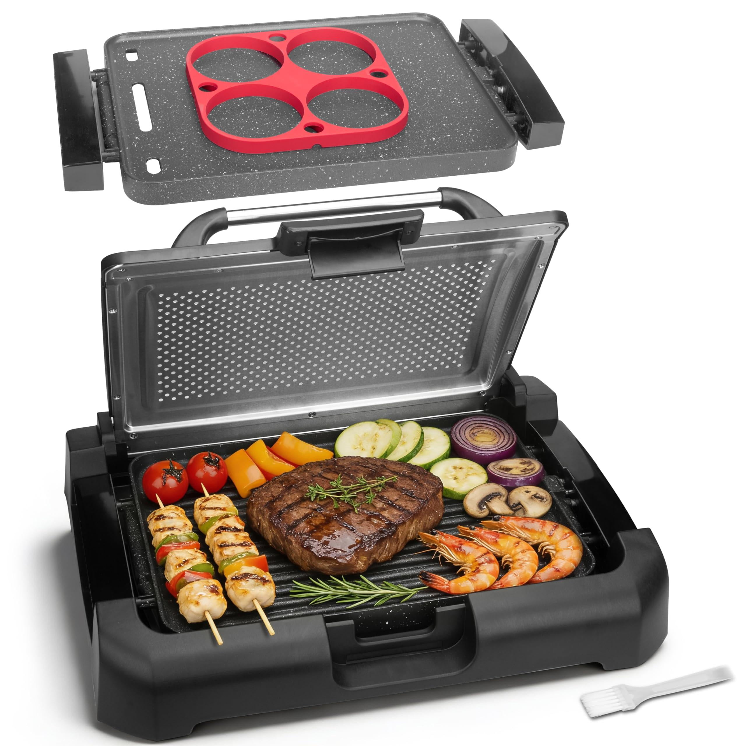 Electric Griddle & Grill, Stainless Steel, 2-in-1 Reversible Plate