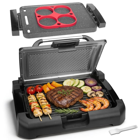 Electric Griddle & Grill, Stainless Steel, 2-in-1 Reversible Plate