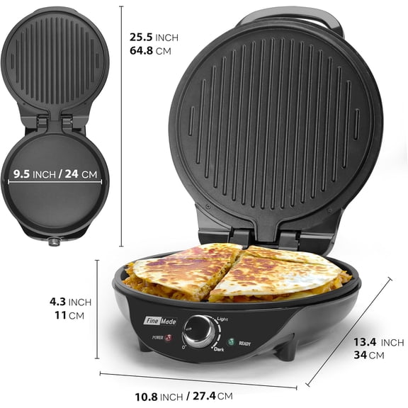 Electric Griddle Nonstick, Multi-Funtional Quesadilla Maker 10 Inch, Electric Grill Indoor, Pancake Griddle & Pan, Smokeless Indoor Grill, Non-stick Surface, Black