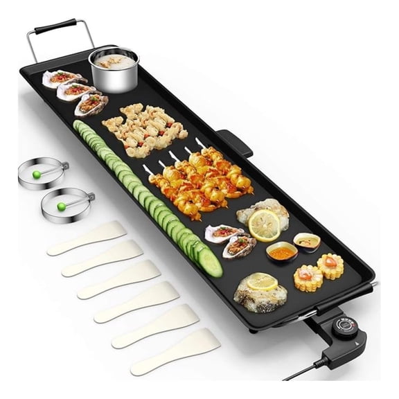 Electric Griddle Teppanyaki Grill, 35" Nonstick Indoor Outdoor Grill, Adjustable Temp, BBQ Cooking Plate for Patio, Camping, 2000W