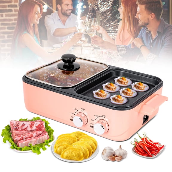 Electric Griddle and Hot Pot Combo - 2 in 1 Multifunction Nonstick Indoor Barbecue Grill with Hot Pot for Steak, Shabu Shabu, Korean BBQ
