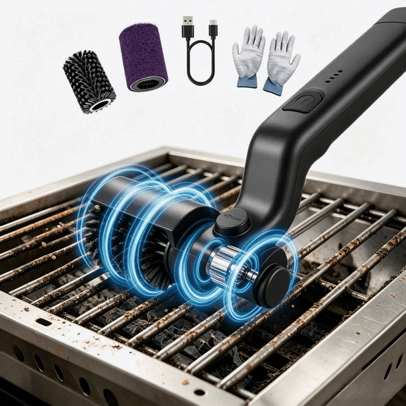 Electric Grill Brush, 180° Adjustable Angle, 3-Speed Power Motor, 90-Min Runtime, Rechargeable, Outdoor Kit Grill Cleaner for BBQ Grates Griddles