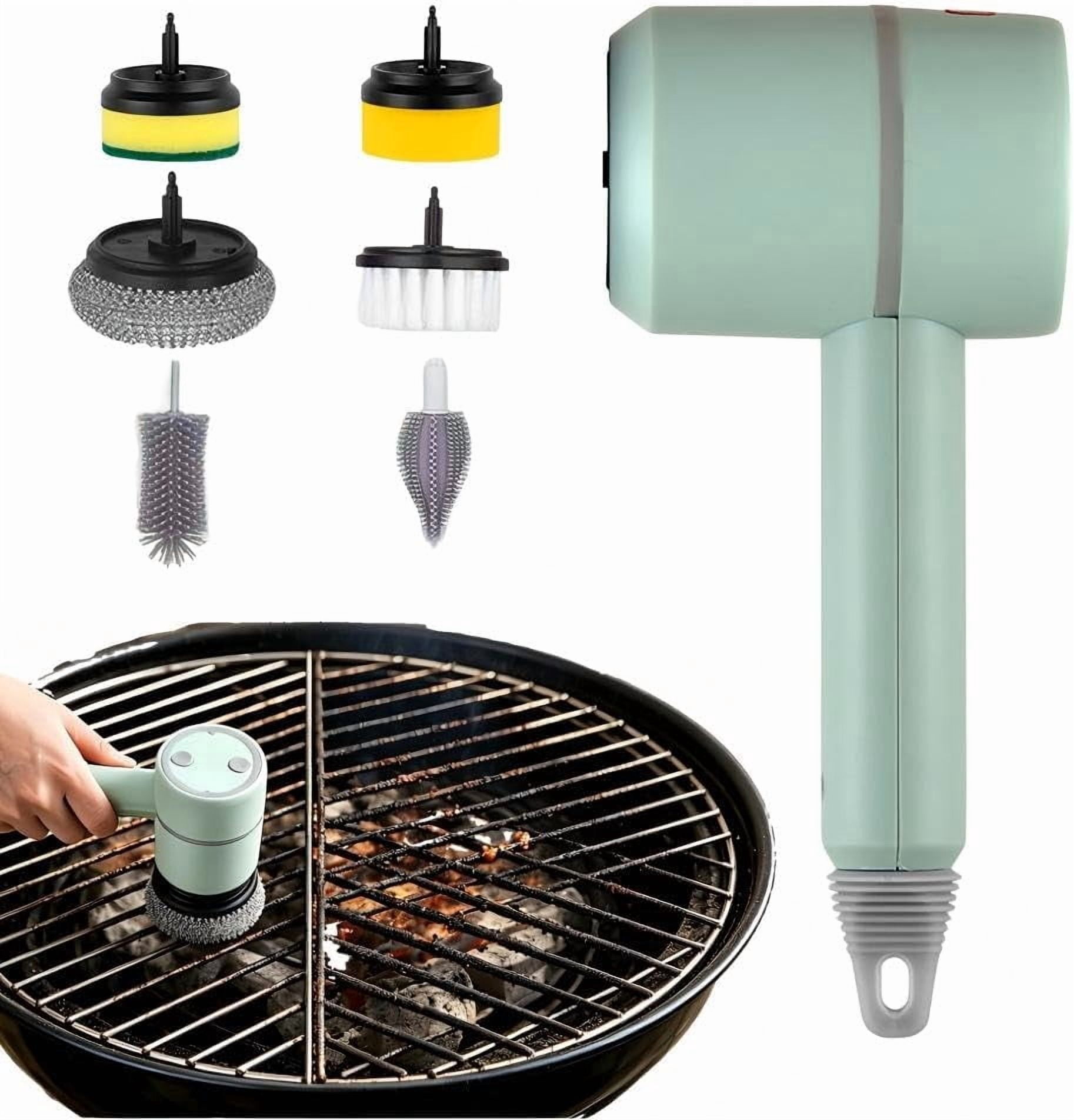 Electric Grill Brush, 2026 New Heavy Duty BBQ Grate Cleaning Brush with 6 Interchangeable Heads, 360 Rotation Power Scrubber, Kitchen Sink Bathroom Homeowners Grill Enthusiasts Adults (Green)