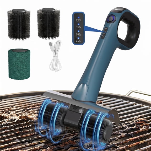 Tapvos Rechargeable Electric Grill Brush 450 Rpm Powerful Cleaner Ipx5 Waterproof ABS Material with Led Light Blue