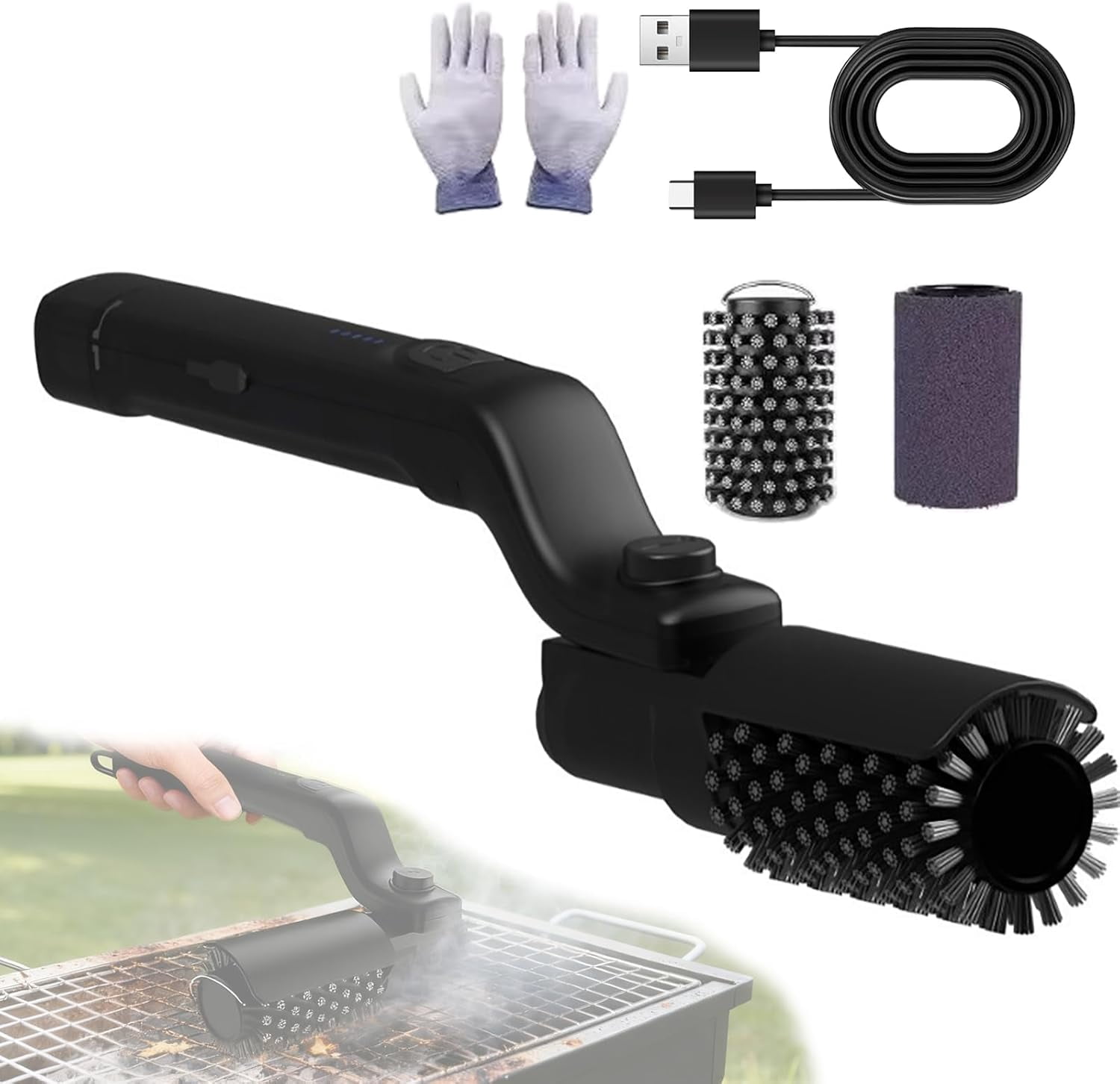 Electric Grill Brush, BBQ Cleaner with Powerful Motor, Rechargeable Cordless Grill Cleaning Brush for Burnt-On Grease & Grill Grates