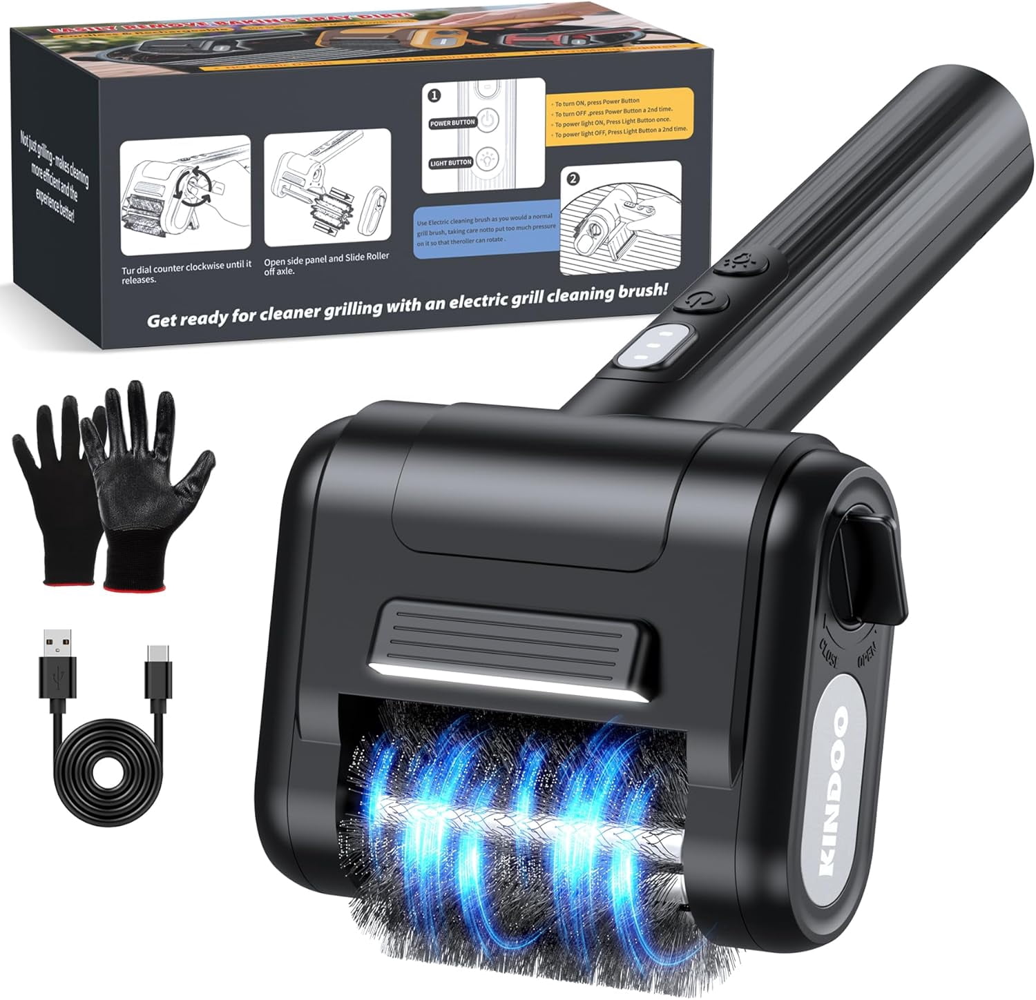 Electric Grill Brush Bristle for Outdoor Grill, Grill Cleaning Brush Rechargeable BBQ Cleaner Brush Head,Safe Grill Brush with Scraper for Cast Iron Stainless-Steel Grates,Black