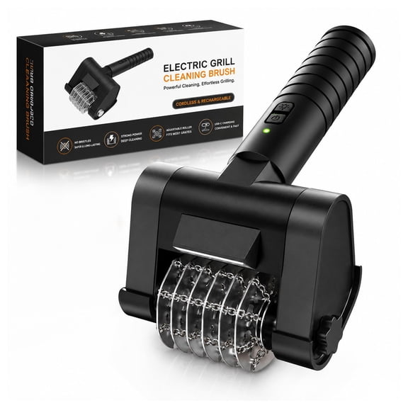 Electric Grill Brush Cordless Rechargeable, 450RPM BBQ Cleaner with Built-in LED Light