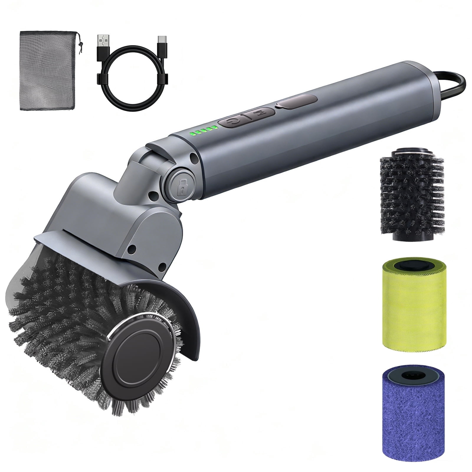 Electric Grill Brush,Cordless Rechargeable Grill Cleaning Brush with Adjustable Angle,Cleaning Tool for Outdoor BBQ(Gray)