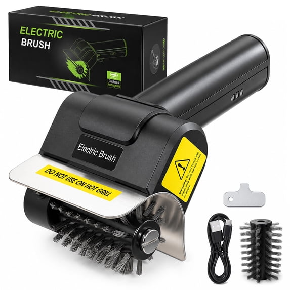 Electric Grill Brush, Electric BBQ Grill Cleaner 1500 RPM, Rechargeable Electric Grill Brush with 100 Min Runtime, Replaceable Heads BBQ Grill Cleaning Tool for Outdoor Grills