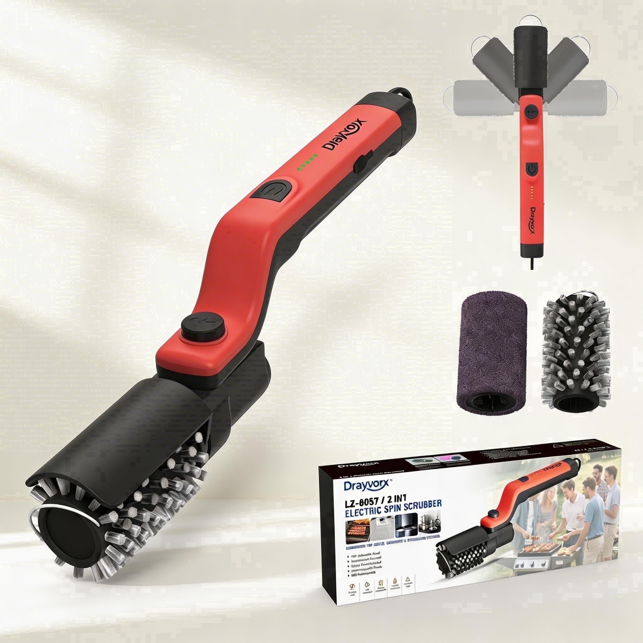Drayvorx Electric Grill Brush, High Torque BBQ Cleaner,3-Speed Modes, Type-C Rechargeable Clean Tool, Steel Bristles for Porcelain,Cast Iron Etc.