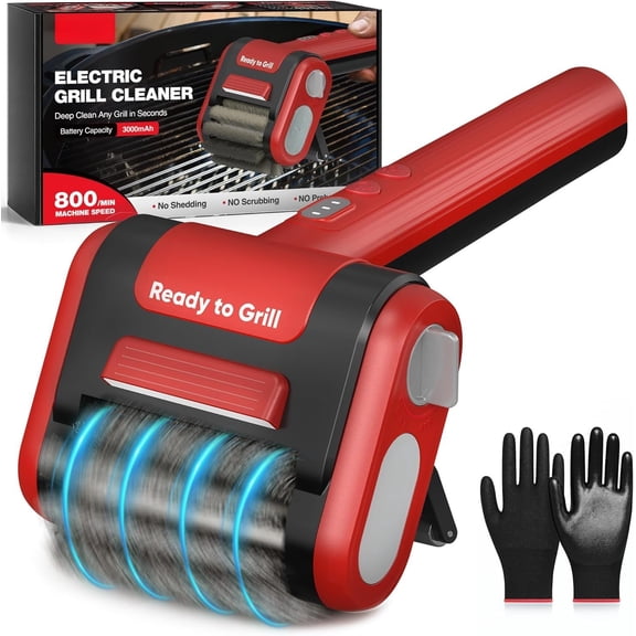 Electric Grill Brush, Grill Cleaner with LED Light, 700-800 RPM Stainless Steel Bristles, 304 Removable Brush , Cordless & Type-C Rechargeable Grill Cleaning Tool for Outdoor BBQ